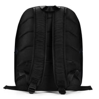 Back panel view showing padded ergonomic straps and breathable mesh back on the Penumbra minimalist backpack; adjustable hardware for secure fit and comfortable all-day carry. Nicholas Hayes Art.