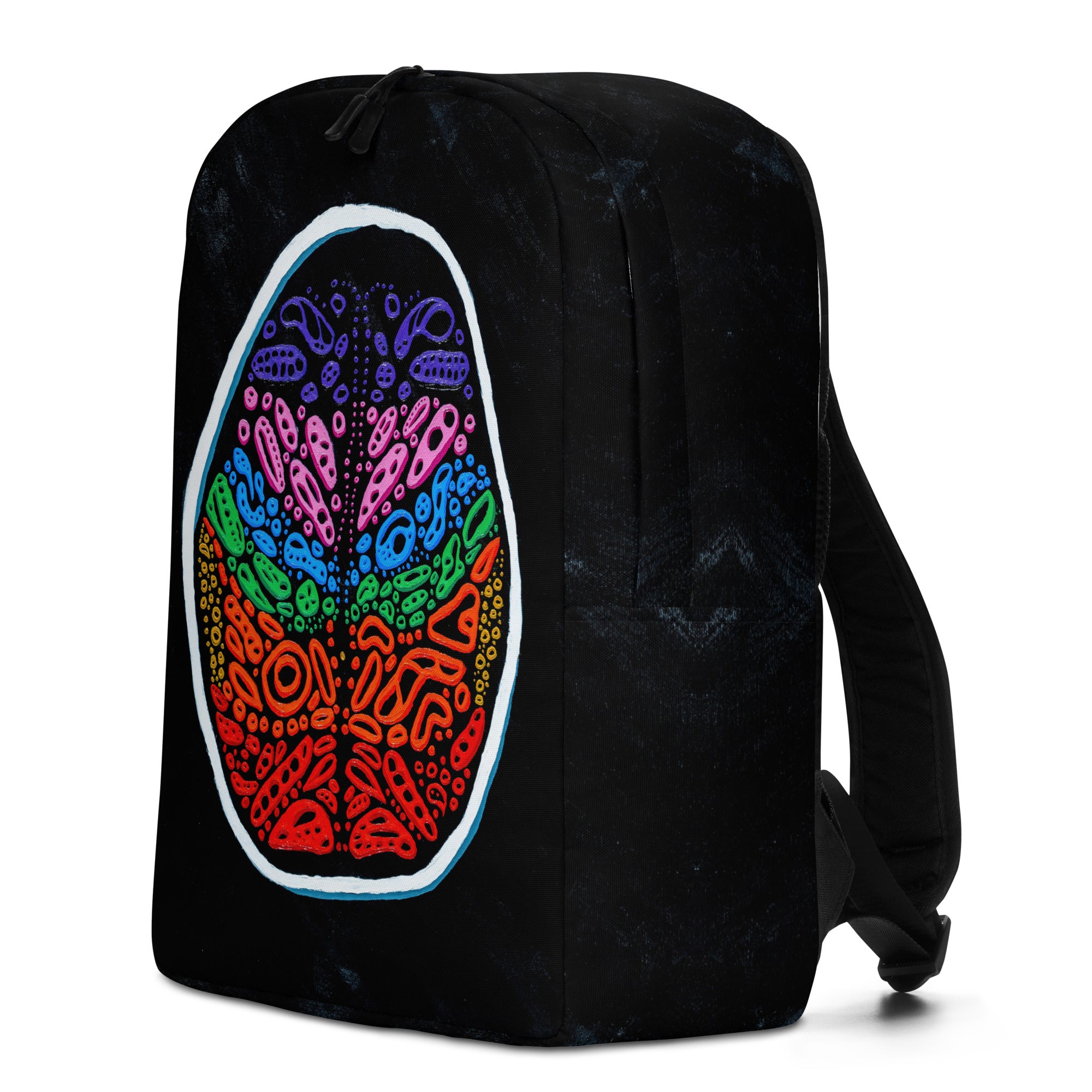 Left-front three-quarter product angle highlighting seamless wrap of the Penumbra artwork across front and side panels; minimalist silhouette designed for durable daily use and statement graphic appeal. Nicholas Hayes Art