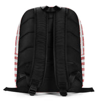 Back panel view showing padded ergonomic straps and breathable mesh back on the Refused minimalist backpack; adjustable hardware for secure fit and comfortable carry. Design and artwork by Nicholas Hayes. 