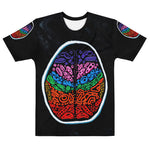 Front view of Penumbra Painting No. 2 men’s T-shirt by Chicago artist Nicholas Hayes. Crew neck, short sleeves, all-over abstract Penumbra print on cotton-touch polyester jersey with four-way stretch for everyday streetwear comfort.