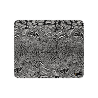 Front view of the Penumbra Painting No. 1 sherpa blanket by Chicago artist Nicholas Hayes. Abstract black-and-white artwork on smooth polyester top; modern cozy throw for couch or bed.  Black background with 3D white shapes. 