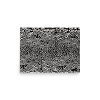 Straight-on product shot of ‘Penumbra Painting No. 1’ 12×16 fine art print. Crisp black and white psychedelic abstract artwork with clean white border on museum-quality matte paper for contemporary gallery-style display. Art by Nicholas Hayes.