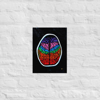 Secondary wall mockup of ‘Penumbra Painting No. 2’ 12×16 fine art print—multicolor abstract brain artwork centered on white brick wall; minimalist styling highlights museum-quality matte paper and striking gallery aesthetic. Nicholas Hayes art.